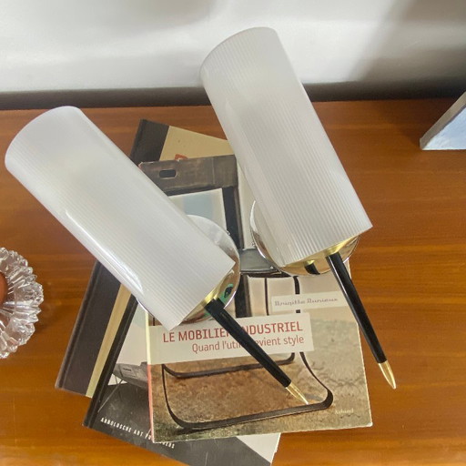 Pair of Vintage Plexiglass Plastic and Brass Wall lights
