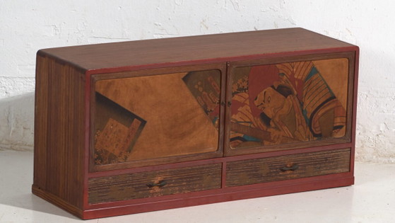Japanese Cabinet with Kabuki Decorated Sliding Doors in Paulownia Wood, Early Showa Period, circa 1926–1970 (photo 3 of 40)