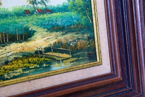Image 1 of Atmospheric Dutch Polder Landscape in the style of the Hague School – Oil paint