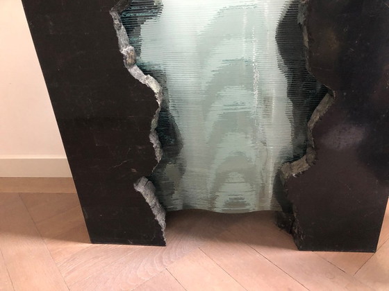 Image 1 of Vintage Roche Bobois consolewagen - Glazen gordijn met marmer