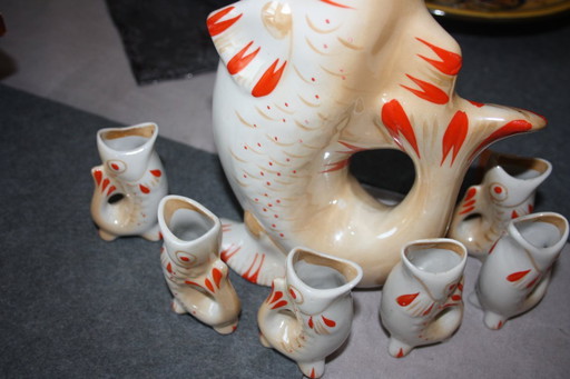 Carafe à poisson avec 6 gobelets - Porcelaine soviétique