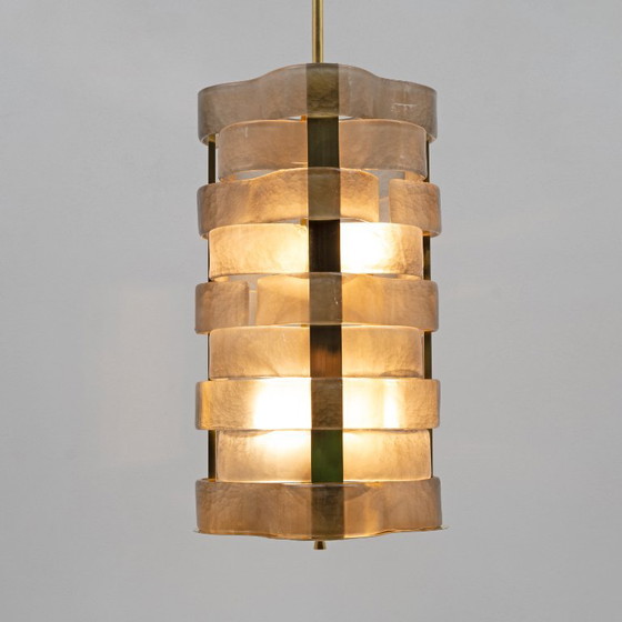 Pendelleuchte aus Muranoglas und Messing, Pendelleuchten, Murano-Glas, Grau, Italian Design (Foto 4 von 12)