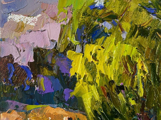 Image 1 of Original Oil Painting Summer Coastal Landscape Vacations in the village sun