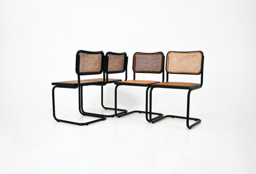 Esszimmerstühle Modell B32 von Marcel Breuer, komplett schwarz, 4er-Set