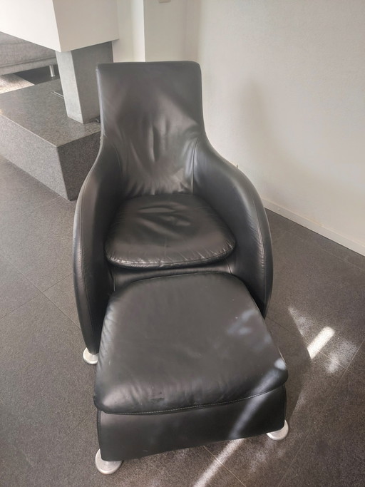 Zwarte leren fautteuille Loge van Montis