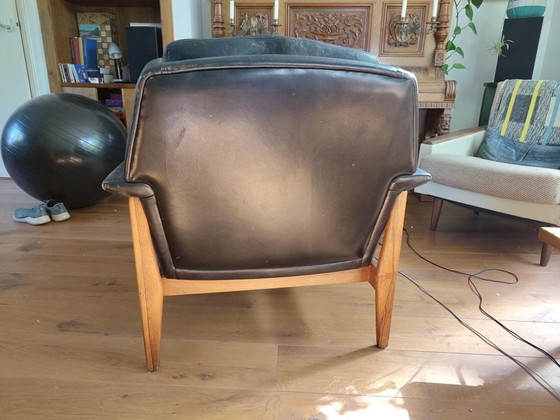 Bovenkamp Set Van Fauteuil En 3-Zits Bank Van Rozenhout En Leer – 3-5 zitsbanken, Leather, Wood (photo 9 of 10)