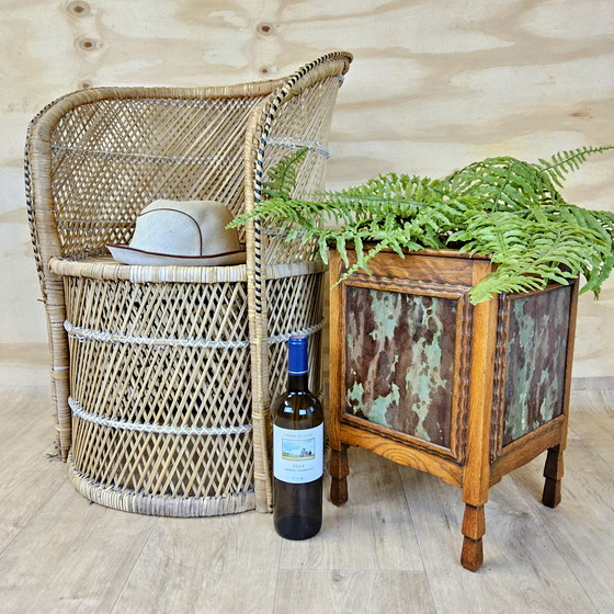 Image 1 of Antiker Art Deco (Haager Schule) Pflanzgefäß farbige Fliesen / Eiche