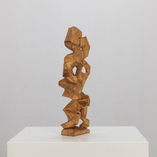 Escultura geométrica abstracta de madera de J. Limperg, Países Bajos, 1956.