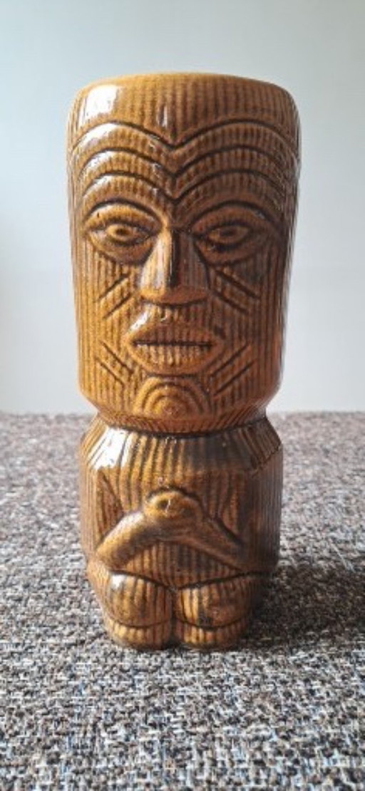Vintage tiki-style vase from the 1970s