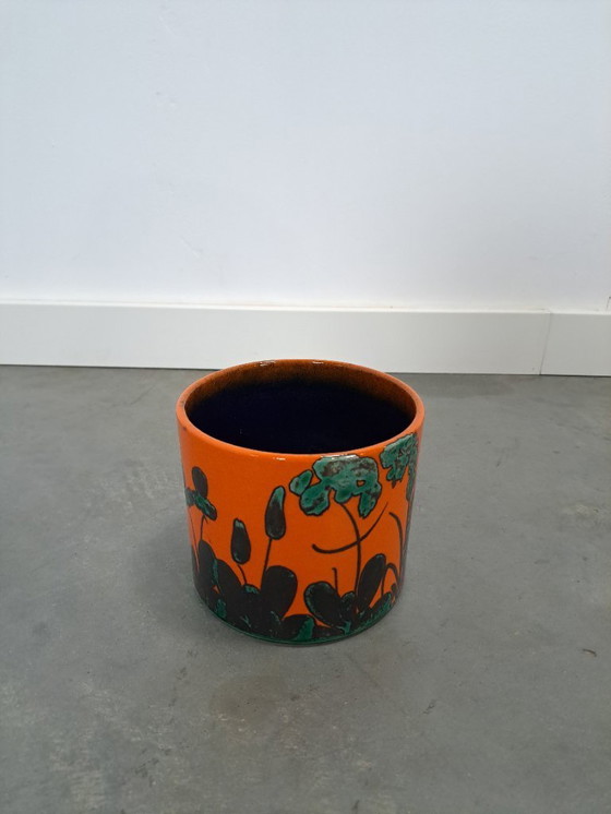 Image 1 of Pot de fleurs en céramique orange, Allemagne de l'Ouest, n° 2