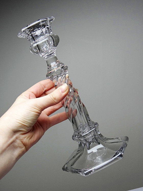 Image 1 of Antique twisted molded glass candlestick, circa 1930-1950