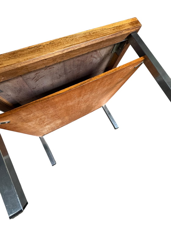 MCM Square Coffee Table – Wood, Chrome (photo 8 of 8)