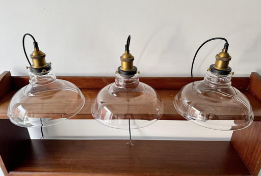 3 Glazen hanglampen in vintage stijl