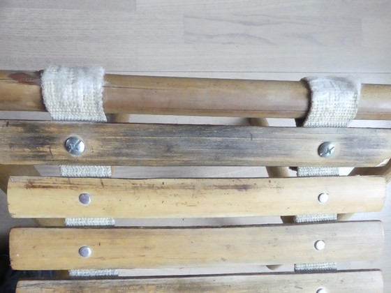 Image 1 of Vintage opvouwbare kruk, visserskruk, bamboe kruk, jaren 70, woaeb