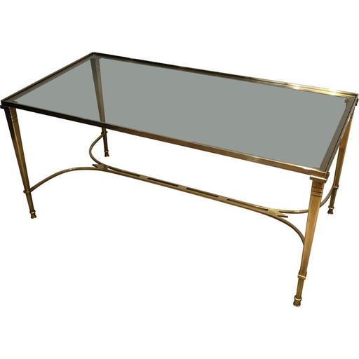 Mesa de centro vintage de latón con tapa de cristal transparente, 1940