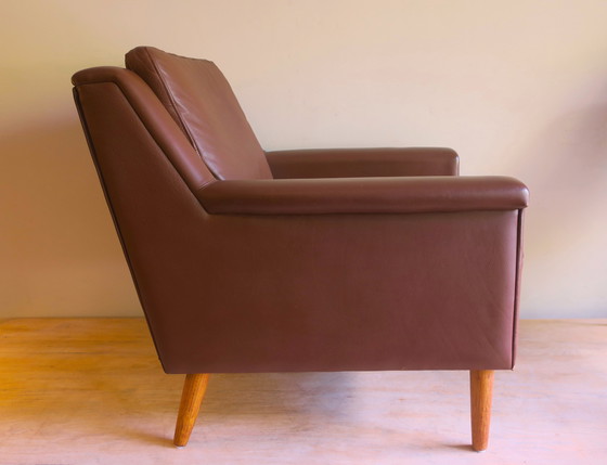 Image 1 of Mid Century Leren Loungestoel, Denemarken 1960