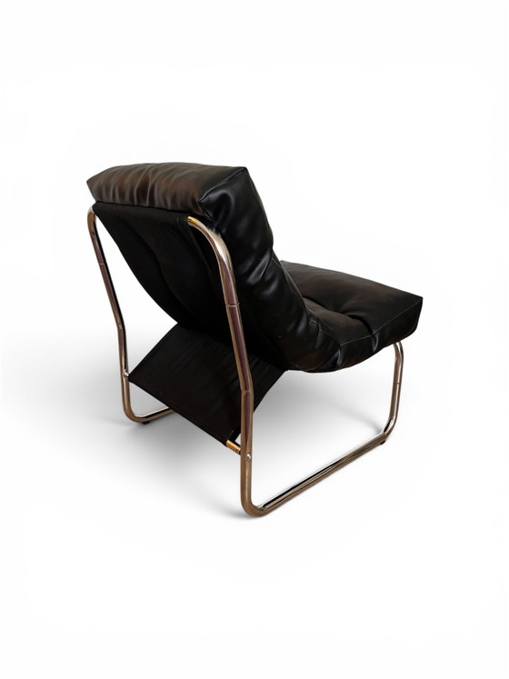 Image 1 of Vintage IKEA "Pixi" fauteuil – Gillis Lundgren, jaren 70, zwart leer, uitstekende staat