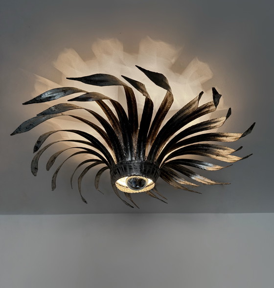 Image 1 of Sunburst wall sconce in silver wrought iron, 1960s