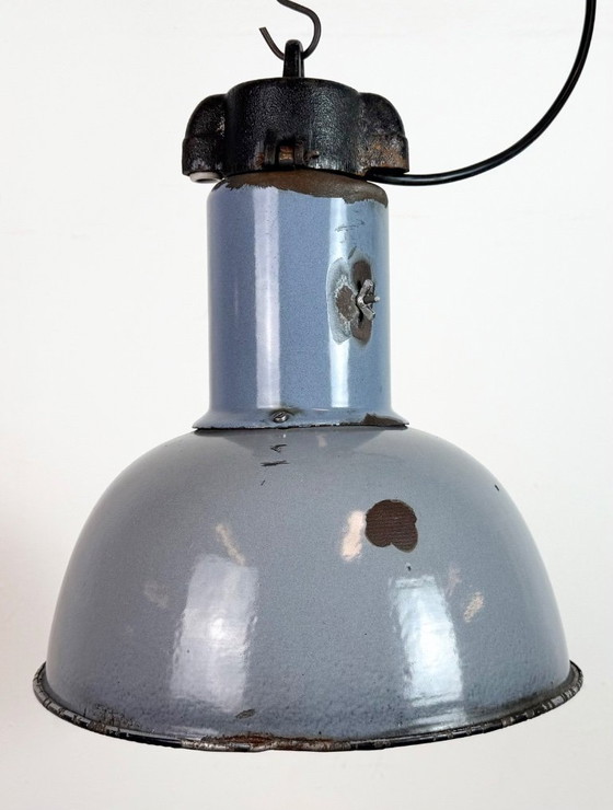 Image 1 of Industrial Grey Enamel Bauhaus Pendant Lamp, 1930s