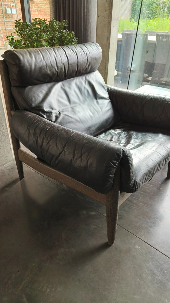 Magnifique fauteuil Durlet vintage avec son repose-pieds. – Wood, Leather (photo 4 of 10)