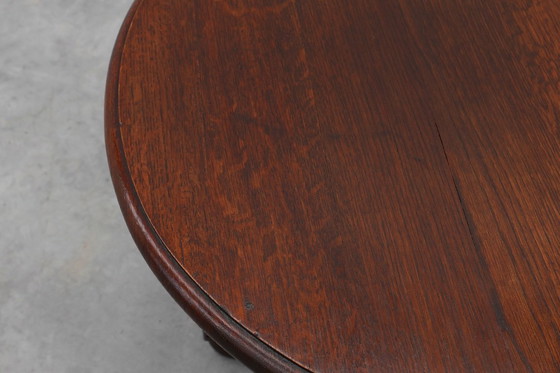 Image 1 of Mesa auxiliar rústica redonda de roble trenzado con cebada, Francia, década de 1950