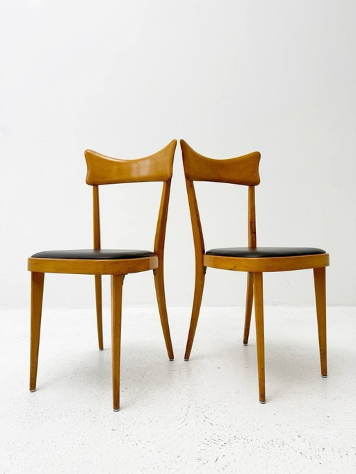 Ensemble de 2 chaises de style Ico Parisi, milieu du siècle.