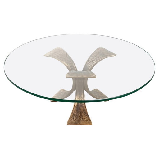 TABLE BASSE VINTAGE 1960 EN BRONZE & VERRE DLG LUCIANO FRIGERIO WILLY CEYSSENS