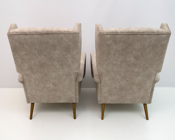 Image 1 of Paar Gio Ponti Mid Century Moderne Italiaanse fluwelen "Alata" Lounge Stoelen, 1950