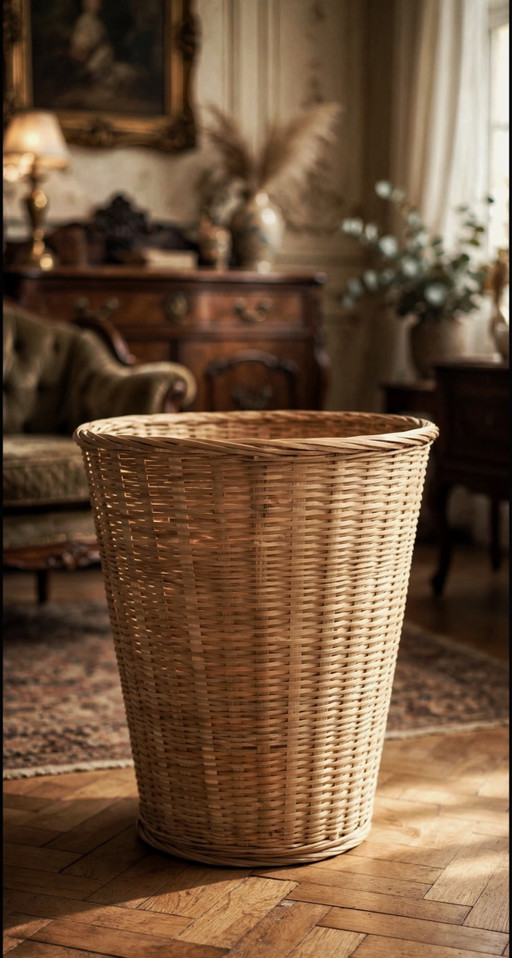Cesta de bambú hecha a mano en 1975. – decoratieve objecten, Bamboo
