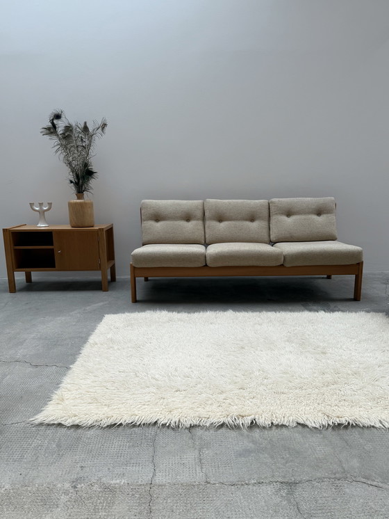 Image 1 of Wilhelm Knoll seating group 3-seater + 2-seater + armchair solid ash wood fabric cream-colored, Germany 1970s