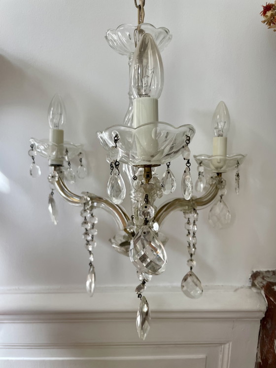 Image 1 of Lampadario con nappe in bronzo e vetro