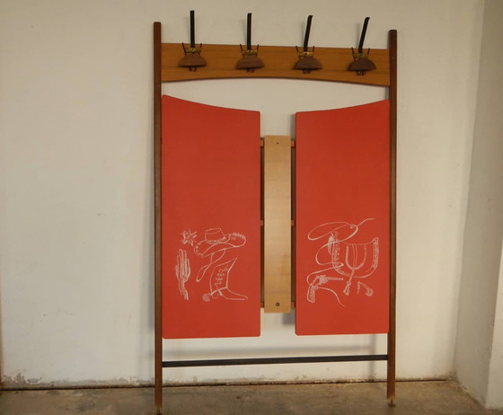 Image 1 of Wandgarderobe, roter Skay, 1950er Jahre