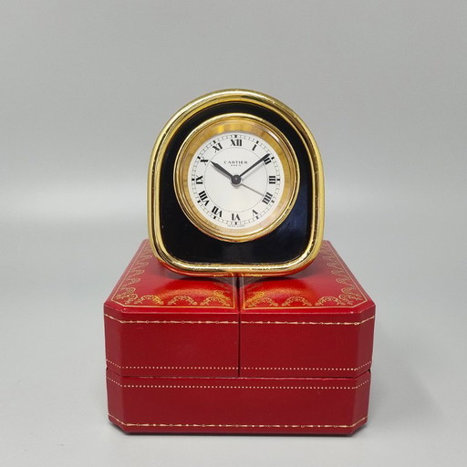 1980s Cartier Art Deco Style Alarm Clock 24K Gold Plated. Made in Swiss