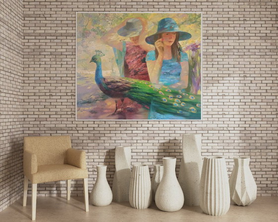 Peinture à l'huile originale abstraite figurative femme nature midi – Peintures et dessins, Canvas (photo 3 of 12)