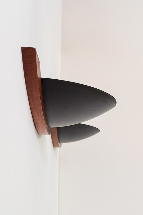 Double wooden and black metal Wall light, Brown, Design (photo 4 of 5)