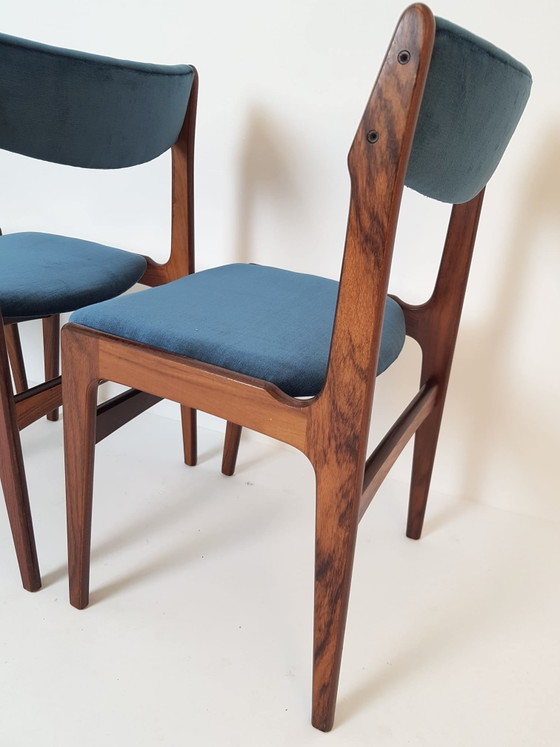 Ensemble de 6 chaises de salle à manger Erik Buch en palissandre, bleues, récemment retapissées – Wood (photo 10 of 15)