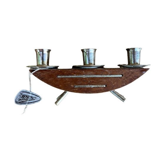 Image 1 of Stylish mid‑century modern candlestick JRUS‑Metall GmbH – wood+metal Germany 1960s