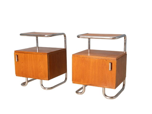 Paire de tables de chevet chromées, Vichr & spol, années 1950, Tchécoslovaquie