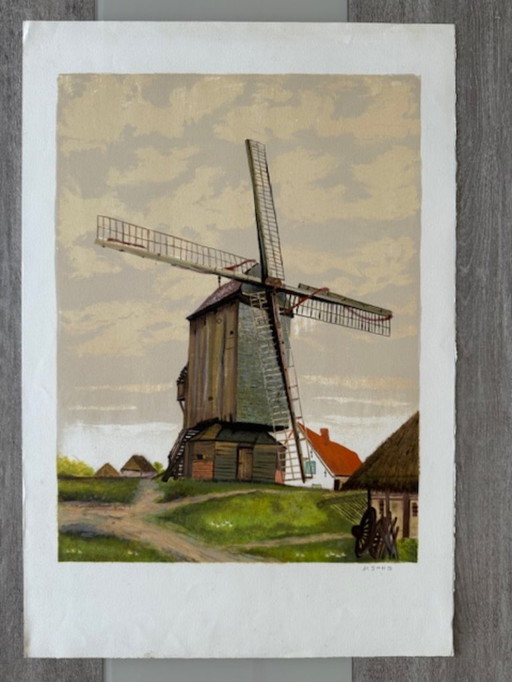 Litografia "Mulino a vento" di Pierre Spas
