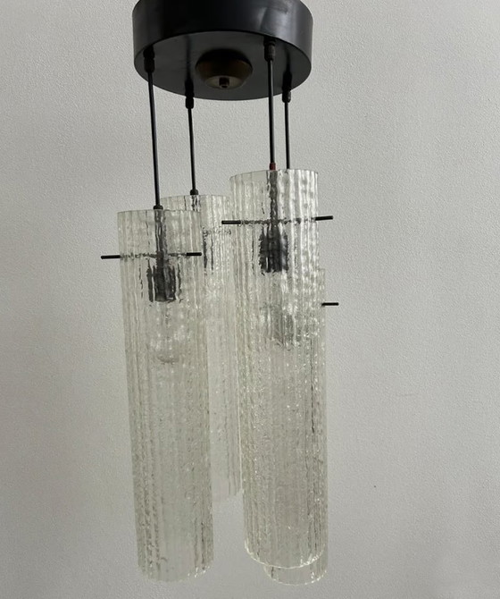 Image 1 of Lampada a sospensione vintage in vetro italiano con cilindri