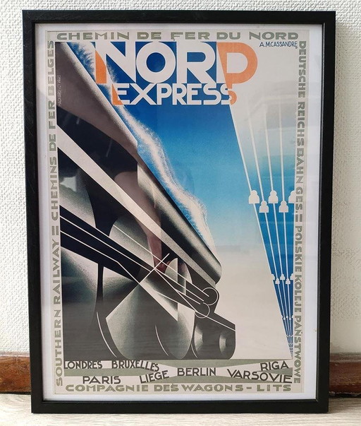 Nord Express, A.M. Cassandre Art Deco Reis Poster Print in lijst