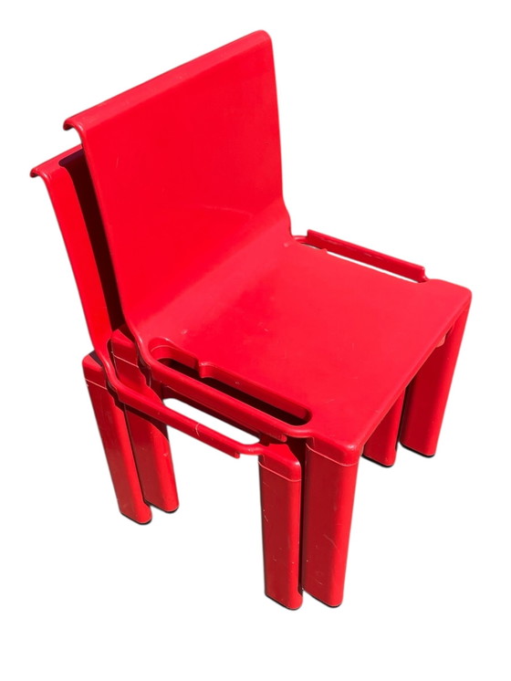 Image 1 of MASAYUKI MATSUKAZE & CENTROKAPPA DESIGN TEAM for Kartell table and two red chairs for children Sistema Scuola
