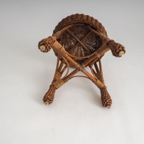 Image 1 of Tabouret vintage en rotin et osier – Support pour plantes