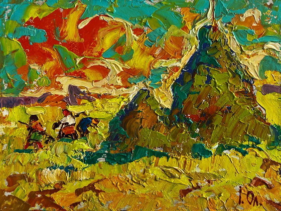 Image 1 of Original Oil Painting Summer Nature Landscape Sunny hot day in the field