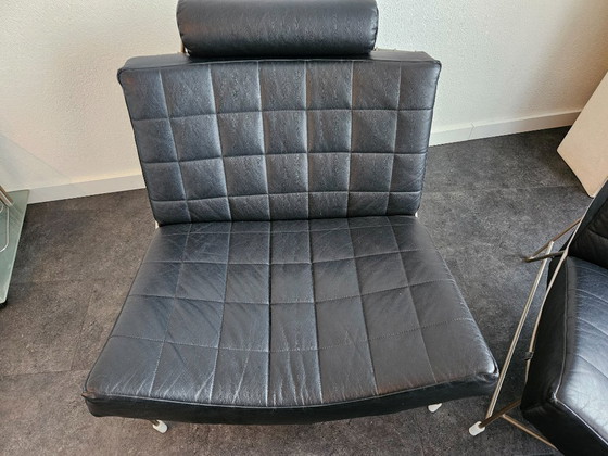 Image 1 of 2x Leolux Volare + Hocker Zwart Leder