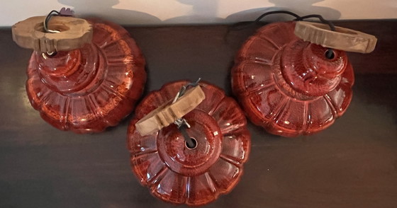 Image 1 of 3 lámparas colgantes de cerámica roja, cerámica de Alemania Occidental, años 60/70