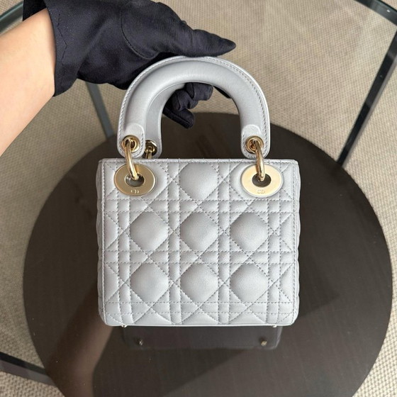 Image 1 of DIOR LADY MINI - CANNAGE LAMBSKIN GRAY GOLD HARDWARE CHAIN STRAP