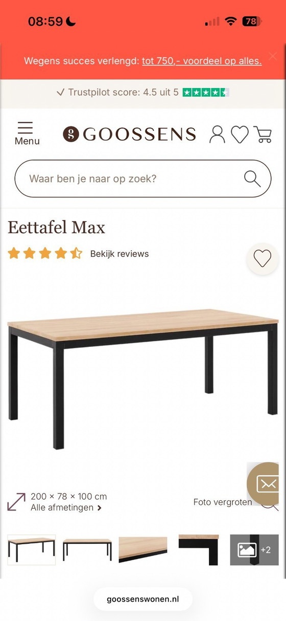 Image 1 of 6 persoons eiken houten eettafel (evt. als complete set)