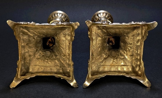 Pair of Neo-Renaissance / Louis XIII Style Candle Holders in Spelter – Metal (photo 4 of 5)