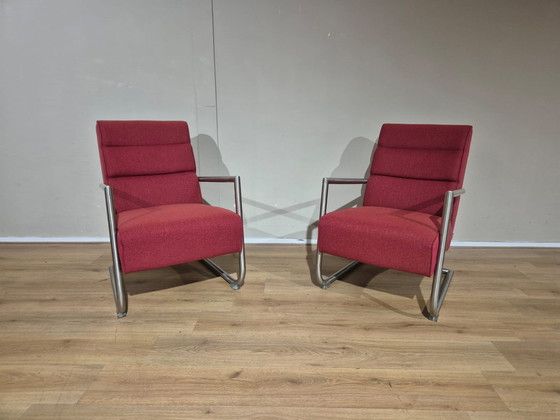 Image 1 of 2x Xooon Luzern - Poltrone - Rosso - Tessuto - Pelle